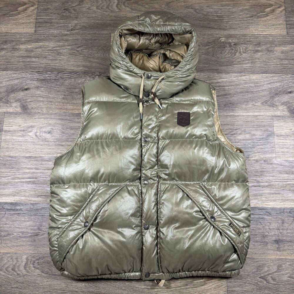 Vtg Polo Ralph Lauren Goose Down Hooded Puffer Vest XXL Olive Green